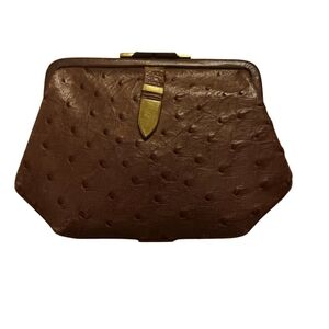 1920s Antique Ostrich Leather Letter Wallet &Mirror | Art Deco Clutch Coin Purse